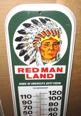 RED MAN - Indian Chief Chewing Tobacco - THEROMETER SIGN -Made USA - Redman Chew - Image 1 of 4