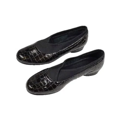 Ros Hommerson Sz 5.5 Black Patent Leather /Stretch Fabric Flat Slip on Loafers   - Image 1 of 4