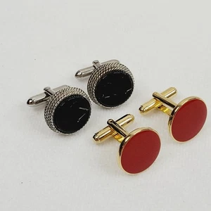 Vintage Set 2 Paar Manschettenknöpfe schwarz Emaille silberfarben rot Emaille goldfarben - Bild 1 von 7