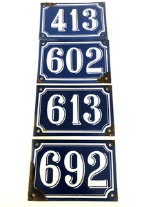 4 French Vintage Enamel Door Numbers 413, 602, 613 & 692 Light Blue and White - Picture 1 of 4