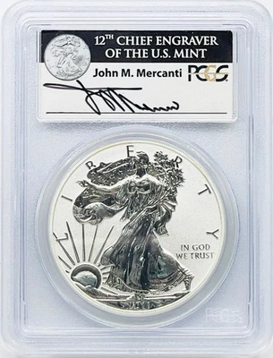 2011 P РЕВЕРСИВНЫЙ ПРУФ СЕРЕБРЯНЫЙ ОРЕЛ - PCGS PR69 DCAM (ФИРМЕННАЯ ЭТИКЕТКА С ФЛАГОМ МЕРКАНТИ) - Изображение 1 из 4