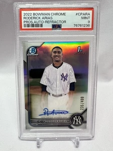 2022 BOWMAN CHROME PROSPECT RIFRATTORE AUTO RODERICK ARIAS 235/499 PSA 9 AUTO - Foto 1 di 2