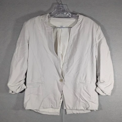 Blazer Helmut Lang sin cuello para mujer 0 blanco viscosa hecho en EE. UU. botón único Foto 1 de 4