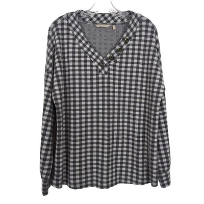 Soft Surroundings Women’s Black White Gingham Check Soft Tunic Sz L V-Neck - Image 1 of 4