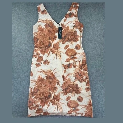 NOVO Vestido Bainha Talbots Linho Seda Forrado Artístico Desbotado Estampa Floral Zíper 6P - Imagem 1 de 4