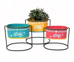 Blumenhocker mit Topf Metall Stehend Mehrfarbig 3er Set Blumenständer Modern - Bild 1 von 10