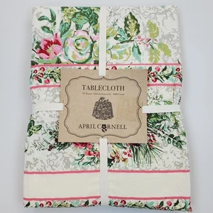 April Cornell Merry Antique 70" Round Tablecloth Cotton Christmas Floral Holiday - Picture 1 of 3