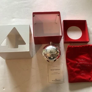 Wallace 2002 Christmas Sleigh Bell scatola e sacchetto placcato argento, usato delicatamente - Foto 1 di 7