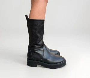 DDP Copenhagen Studios Womens Boots Leather Moto Biker Zip Black size 40 - Picture 1 of 16
