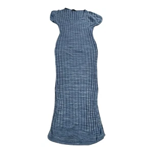 J Crew V Neck Space Dyed Ribbed Knit Midi Dress Women’s S Blue Fitted Slit Hem - Picture 1 of 10