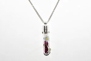 $1,200 .925 Sterling Silver 4.50CT Natural Ruby In Glass Vial Flower Necklace - Picture 1 of 7