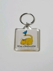 Portachiavi vintage Russ Berrie che relazione gatto uccellino fob acrilico anni 80 - Foto 1 di 4