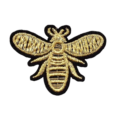 1-piece small Bee Embroidered iron Patch, 1+1/4x7/8-inch gold/black color - Image 1 of 2