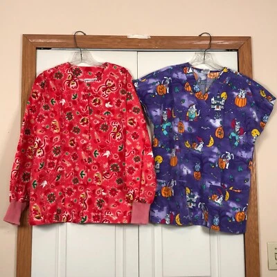 Nurse Scrub Lot 2 Unisex Small Holiday Halloween Christmas Medical Hospital - Image 1 of 4