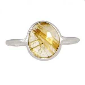Natural Faceted Golden Rutile - Brazil 925 Silver Ring Jewelry s.6.5 CR68040 - Picture 1 of 1