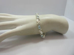 Sterling Silver women OVAL aqua rhinestone LINK Tennis Bracelet 925 7.5 Inche - Picture 1 of 6