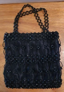 Fashion Bug Black Beaded Hand Bag 8"x8" - Picture 1 of 5