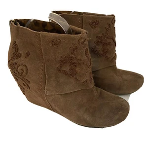 OTBT Boots Womens Brown Ankle Booties Embroidered Ringold Wedge Boho 8.5 - Picture 1 of 9