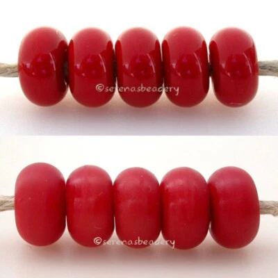 5 CHEERY RED * donut handmade lampwork glass spacer beads TANERES sra - Image 1 of 4