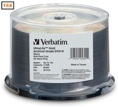 50-Pak Verbatim UltraLife™ GOLD Archival Grade 16X DVD-R's!  Verbatim 95355 - Image 1 of 2