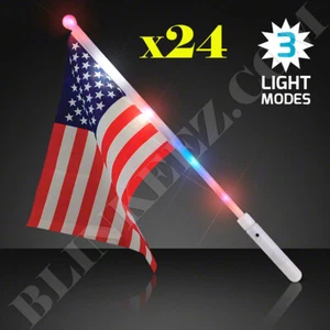 24X PATRIOTIC LED LIGHT UP USA FLAGS - 4TH OF JULY FLASHING FUN~ - Picture 1 of 2