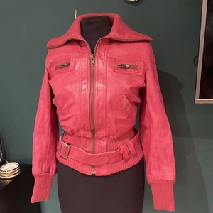 New Look Leather Jacket Size 12 Ladies Biker Jacket REAL LEATHER - Picture 1 of 10