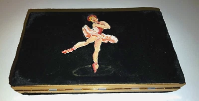 Mini clutch terciopelo bailarina bordado funda latón pulido estuche maquillaje años 50. Foto 1 de 4