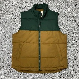 St Johns Bay Vest Mens Medium Puffer Yellow Green Full Zip Pockets Coat Jacket - Picture 1 of 4