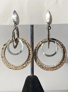 Milor Dangling Circle Earrings White/yellow Sterling Silver Italy - Picture 1 of 8