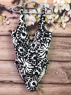 Traje de baño Tory Burch Pomelo floral de una pieza talla PEQUEÑA negro/blanco Foto 1 de 4