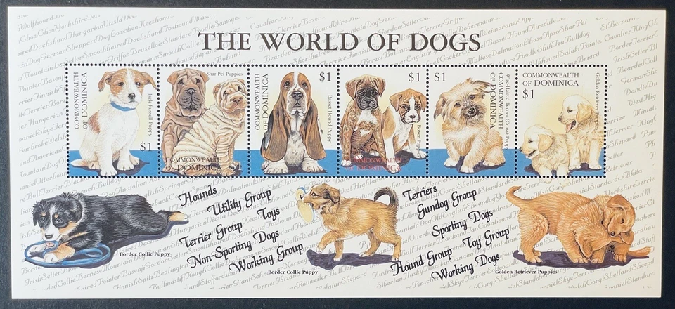 HOJA DE SELLOS DE PERROS DOMINICA MNH 2000 CACHORROS BOXER TERRIER RETRIEVER SHAR PEI 1 Foto 1 de 1