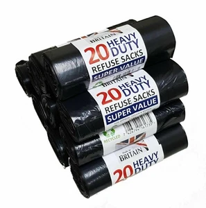 100 HEAVY DUTY BLACK REFUSE SACKS BIN BAG ROLLS BIN LINERS ** BRITISH MADE ** - Picture 1 of 4