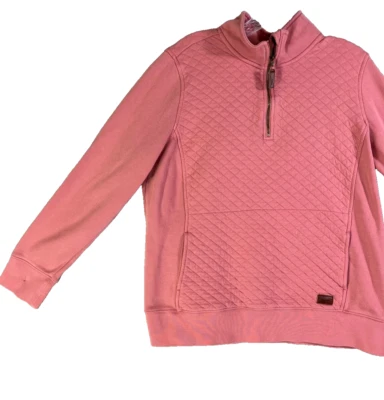 L.L.Bean Quilted Pullover Sweater Women L Pink Quarter-Zip Leather Patch Cotton - Image 1 of 4