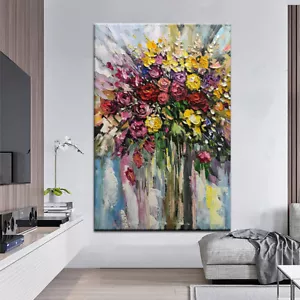 Pintura al óleo grande flores sobre lienzo hecho a mano arte moderno oficina decoración de pared 36" - Imagen 1 de 4