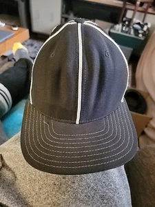 Vintage New Era Referee Umpire Hat Cap Black White Fitted 7 3/8 Made In USA - Picture 1 of 5