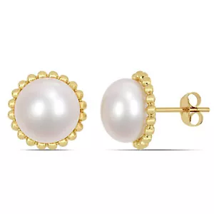 Amour 10k Yellow Gold Cultured Freshwater Pearl Stud Earrings - Picture 1 of 3