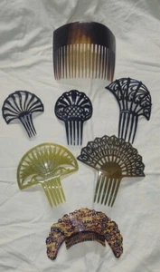 7 Antique Art Deco Nouveau Celluloid Large Hair Combs Edwardian Victorian Lot - Picture 1 of 11