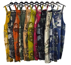 Ladies Italian Lagenlook Quirky Print Dungarees Casual Comfy All-in-One Jumpsuit - Picture 1 of 13