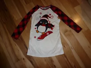 Snowboarding Penguin Sleepwear Size 10/12 Plus Long Sleeve Red Black& Ivory BNWT - Picture 1 of 2