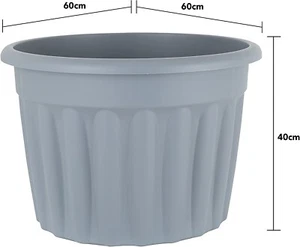 Extra Large 60cm Garden Planter Plastic Flower Plant Pot Grey Cafe Patio Outdoor - Picture 1 of 15