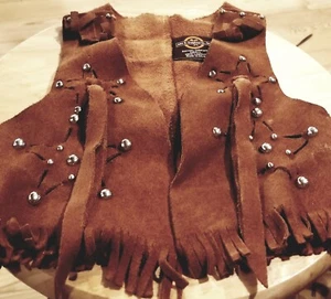 Vintage John R. Craighead Childs Small Western Vest Genuine Suede & Metal Stars - Picture 1 of 5