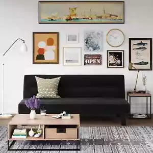 Futon with Black Microfiber Cover Dorm Room College Furniture Seating Bed Couch - Picture 1 of 5