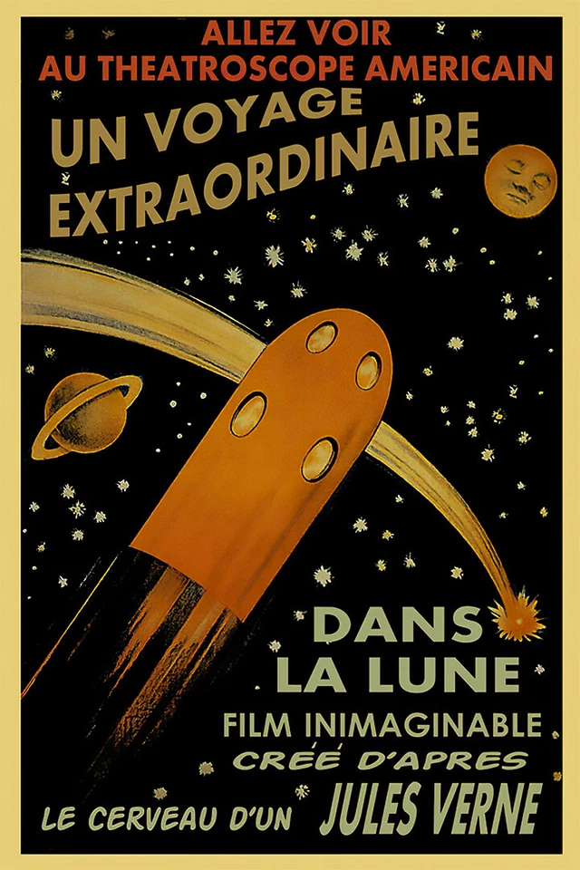 Póster de pared interior de pared arte vintage de barco cohete Julio Verne - PÓSTER 20x30 Foto 1 de 4