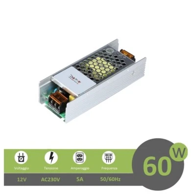 Trasformatore 12V 5A 60W alimentatore stabilizzato V-TAC per strip led - Immagine 1 di 4