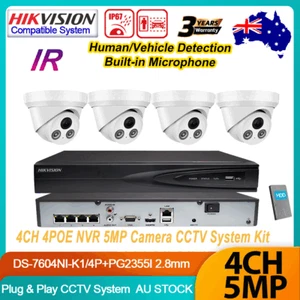 Hikvision 4CH 4POE NVR CCTV System 5MP IR POE Mic Dome IP Camera Human Detection - Picture 1 of 26