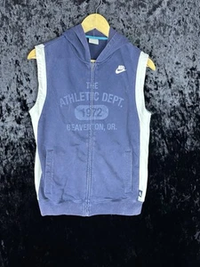 Vintage Nike Sleeveless Full Zip Hoodie Boys L Navy Blue Gray Tag Skate - Picture 1 of 11