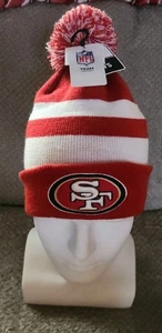 San Francisco 49ers NFL  Team Red/White stripes Logo Pom Beanie (NEW) - Picture 1 of 4