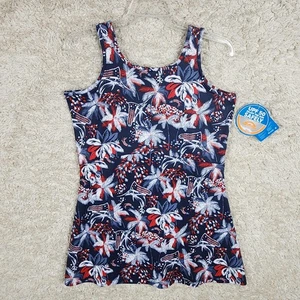 Columbia PFG Tankini Swimsuit Top Womens XL Navy Red White Palm UPF 50 Sun Safe - Picture 1 of 11