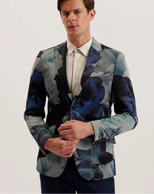 Traje Chaqueta Blazer TED BAKER Para Hombres TB 3 UK M Walkerj Azul Marino Floral Piqué Jersey NUEVO Foto 1 de 4