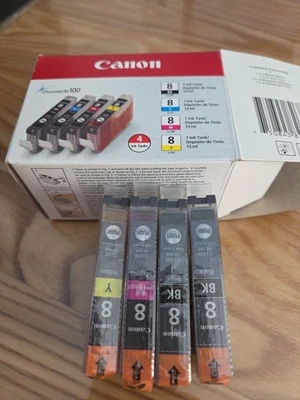 4 cartuchos de tinta originales OEM Canon CLI-8 ChromaLife amarillo magenta y 2 negros Foto 1 de 4